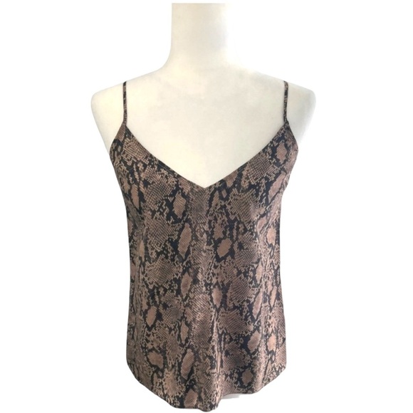 NWT Frame Adjustable Silk Brown Snake Print V-Neck Camisole - Size XS - Picture 1 of 10